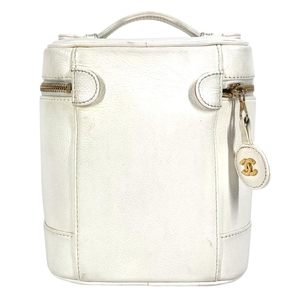 CHANEL A01998 logo vanity Bag Vanity Pouch Hand Bag Caviar Leather White