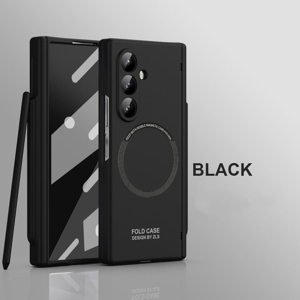 Magnetic Matte PC Hinge Protection Full Body Hard Pen Slot Case & Pen for Samsung Galaxy Z Fold8 Ultra 7 6 5 With Tempered Glass