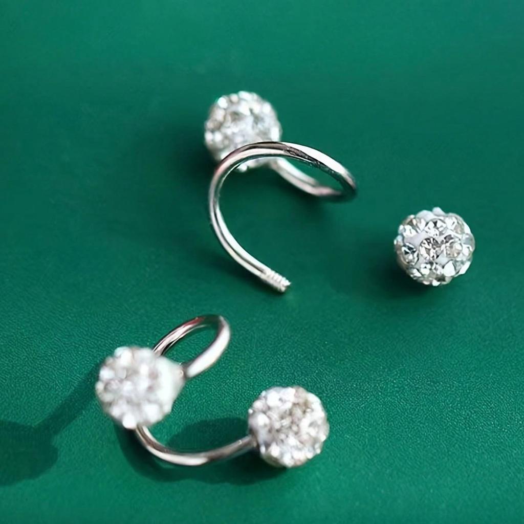 Super flash round bead spring screw stud earrings for women's new design sense niche unique high-end fashion earrings for women