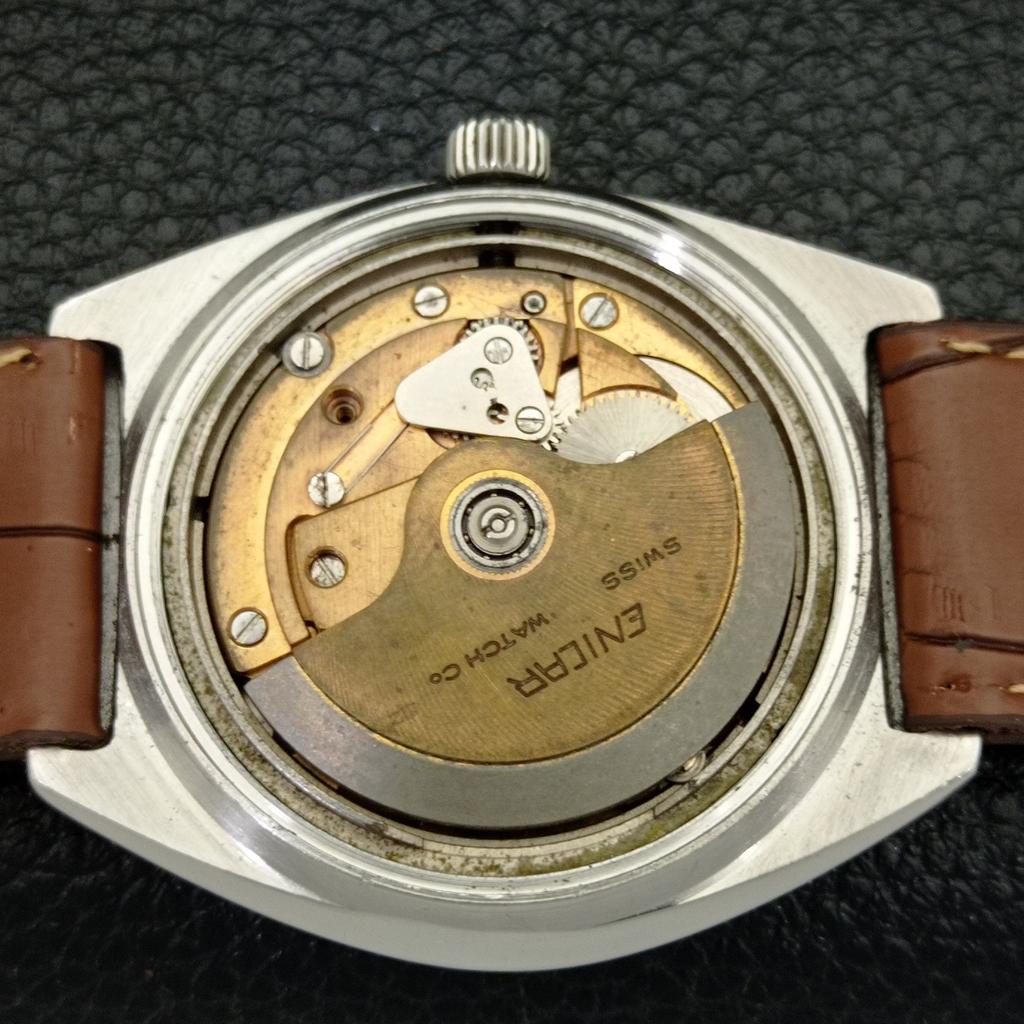 POUŽITÉ ŠVAJČIARSKE ENICAR AUTOMATICKÉ 167 PÁNSKE HODINKY DEŇ&DÁTUM HNEDÝ CIFERNÍK a432173-2