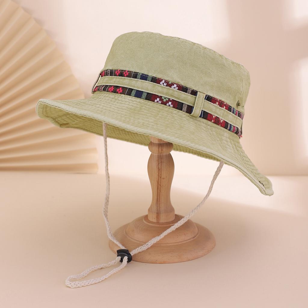 Spring and Autumn Water-washed Embroidered Ethnic-style Fisherman's Hat with Adjustable Strap and Sunshade Basin Cap