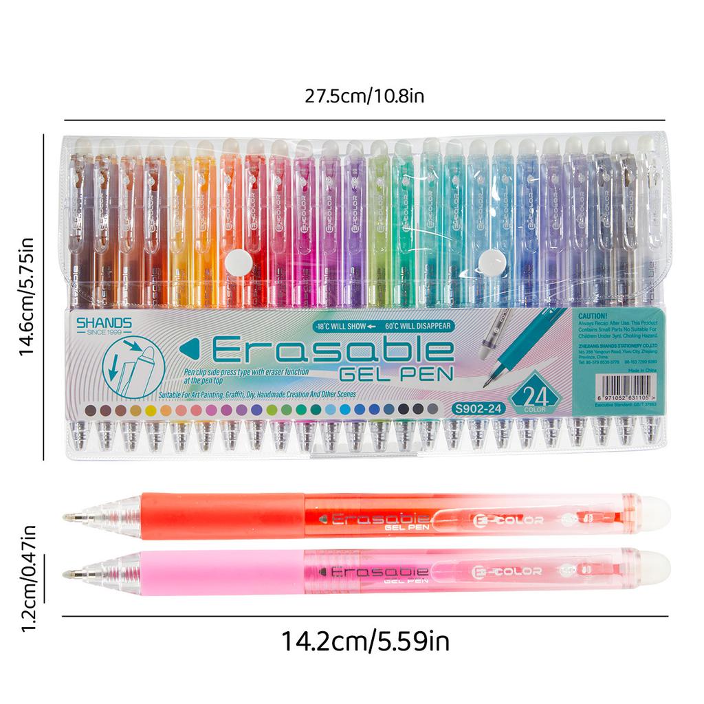 24 Colors Click Erasable Gel Pens - Quick-Dry Smooth Writing Pens for Students, Drawing, Marking, Office & School Supplies
