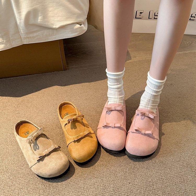 [Yushilai] Bow-tie sweet bag head slippers women's spring 2025 new flat bottom with skirt one pedal