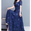 Summer New Women's Short Sleeve Printed Dress Slimming Waist Flared Long Skirt Korean Style Elegant Fashionable Casual Dress