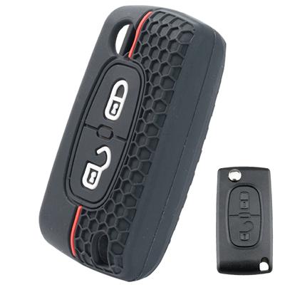 2 mygtukų silikono raktų pakabuko dėklo dangtelio korpuso laikiklis, skirtas Peugeot 206 207 307 308 406 407 408 807 3008 5008 partneris Citroen C2 C3