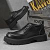 Fashion Black Leather Derby Shoes For Men Thick-Soled Wedding Shoes Formal Business Shoes Lace-Up Casual Shoes Platform Loafers