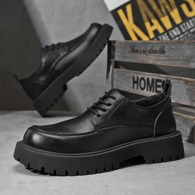 Fashion Black Leather Derby for Men Thick Soled Wedding Formal Business Lace Up Casual Platform Loafers