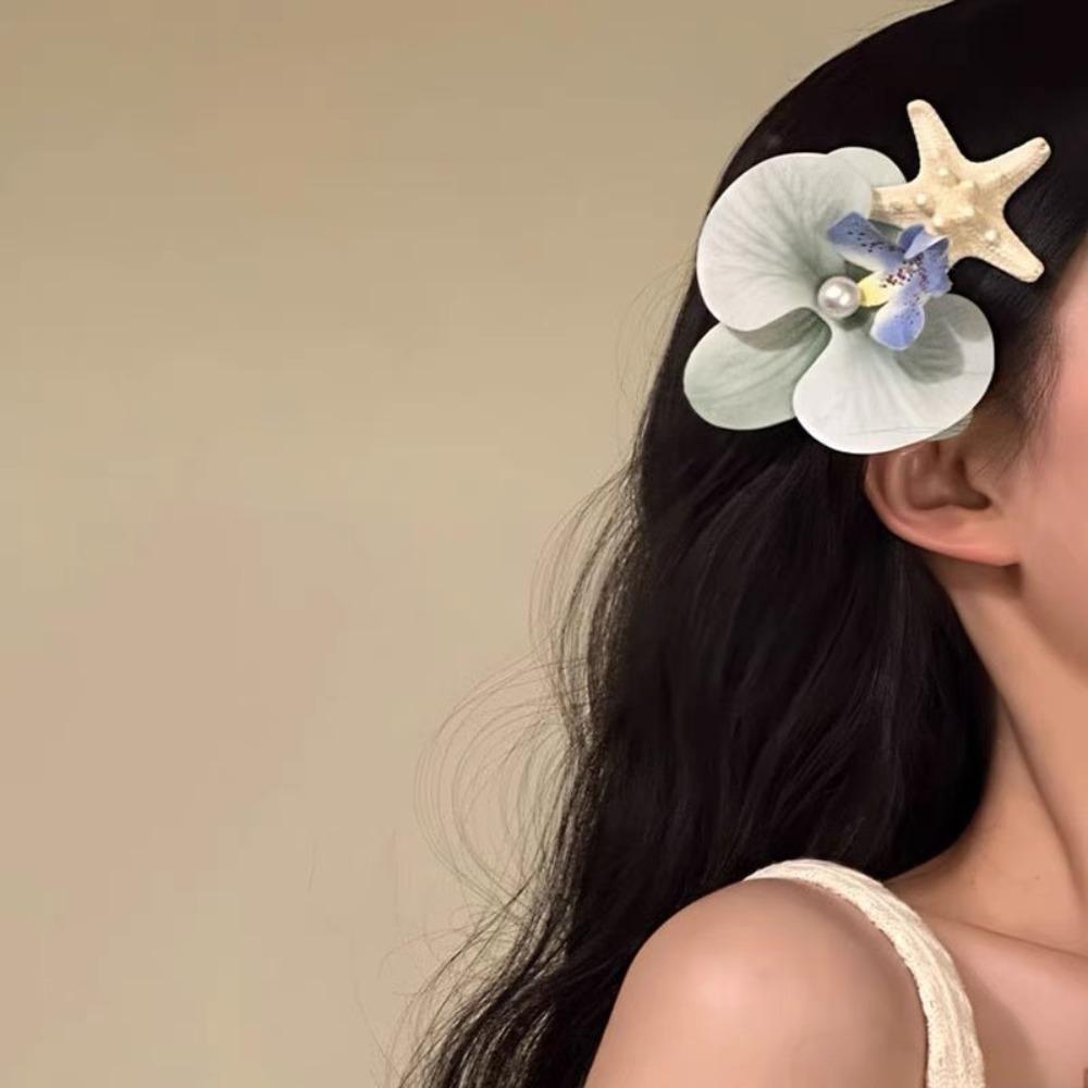 Sweet Orchid Flower Hairpin Resin Women Side Clip Blue Starfish Hair Clip  Party