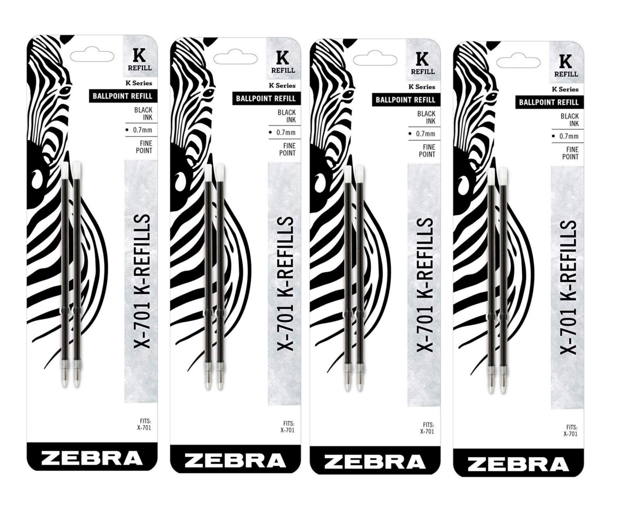 Zebra Pen Ballpoint Pen Refills for X-701, 0.7mm Black Ink, 4-Pack, Total 8 Pens
