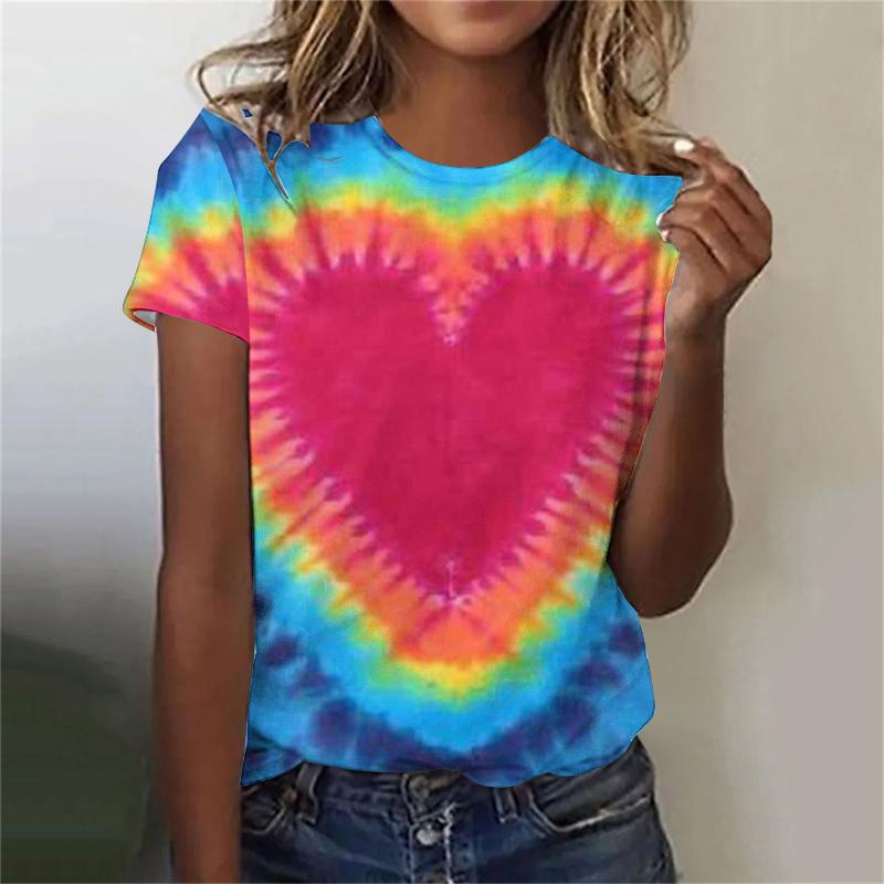 Camisetas de Manga Corta con Cuello Redondo para Mujer con Estampado 3D de Patrón Tie Dye Colorido Y2k Harajuku Camisetas Oversize Tops Ropa Femenina