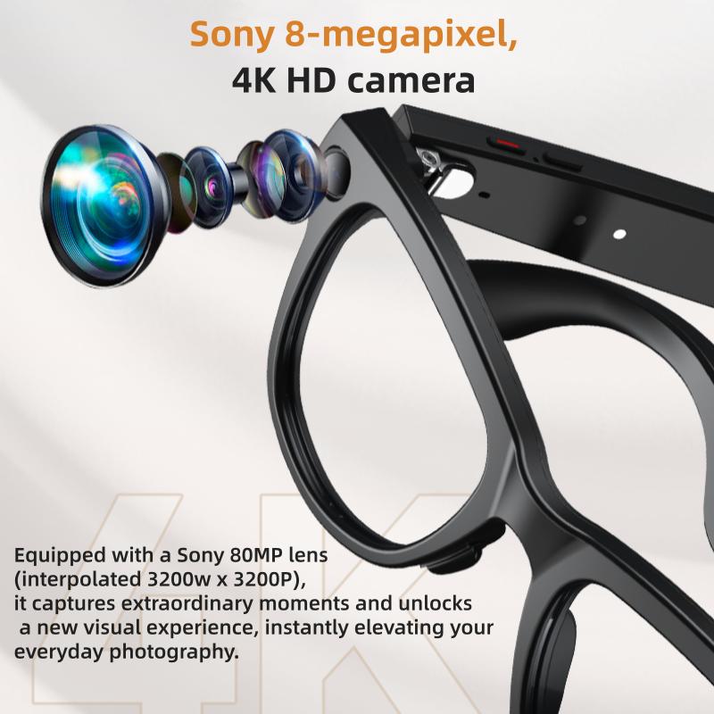 Occhiali Smart M02 Ultra: Fotocamera da 8 MP, Custodia con Ricarica Inversa, Riconoscimento Oggetti WiFi, Traduzione in Tempo Reale ChatGPT, Assistente Vocale AI