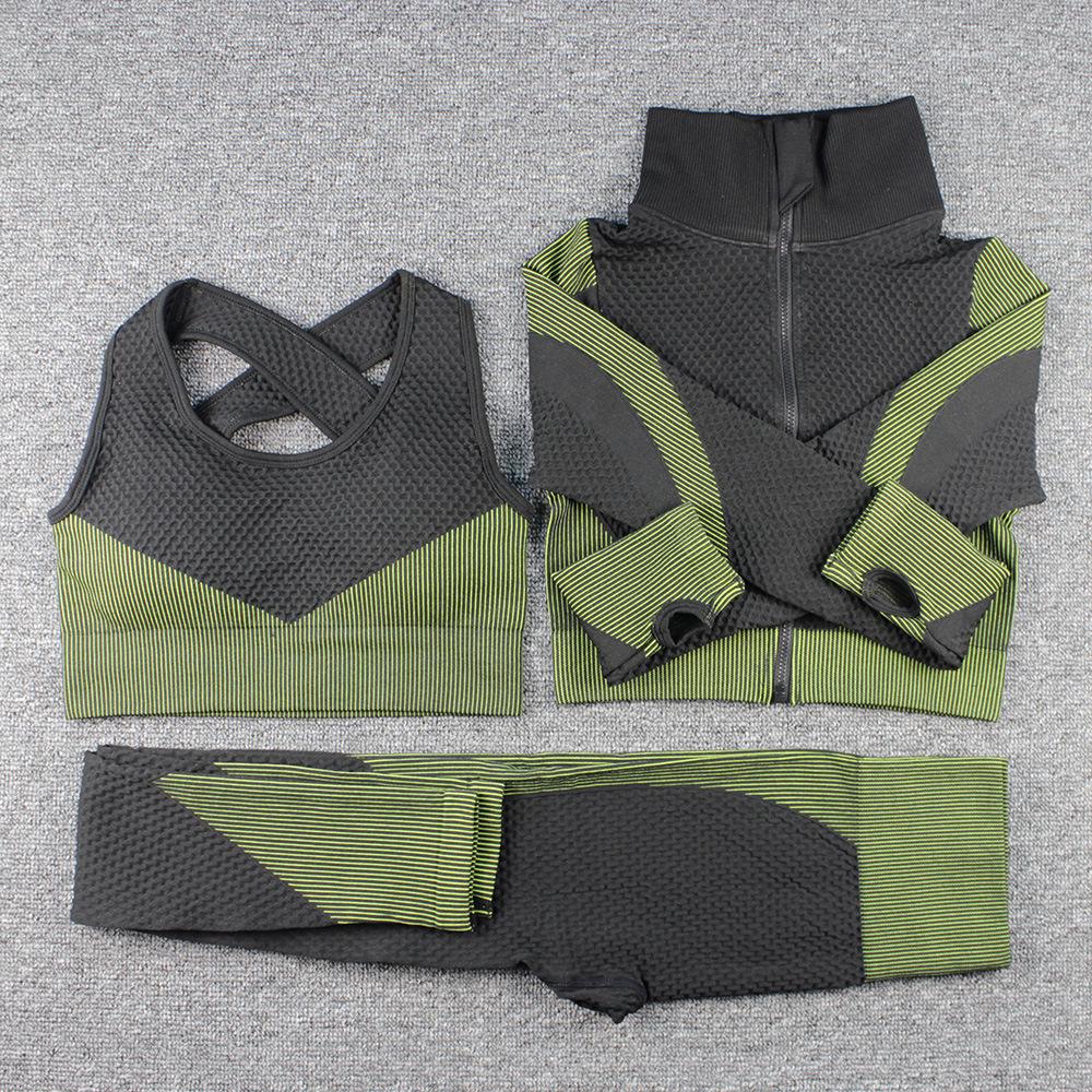 Seamless Sports Yoga Suit: Quick-Dry Fitness Three-Piece Set for Spring & Winter