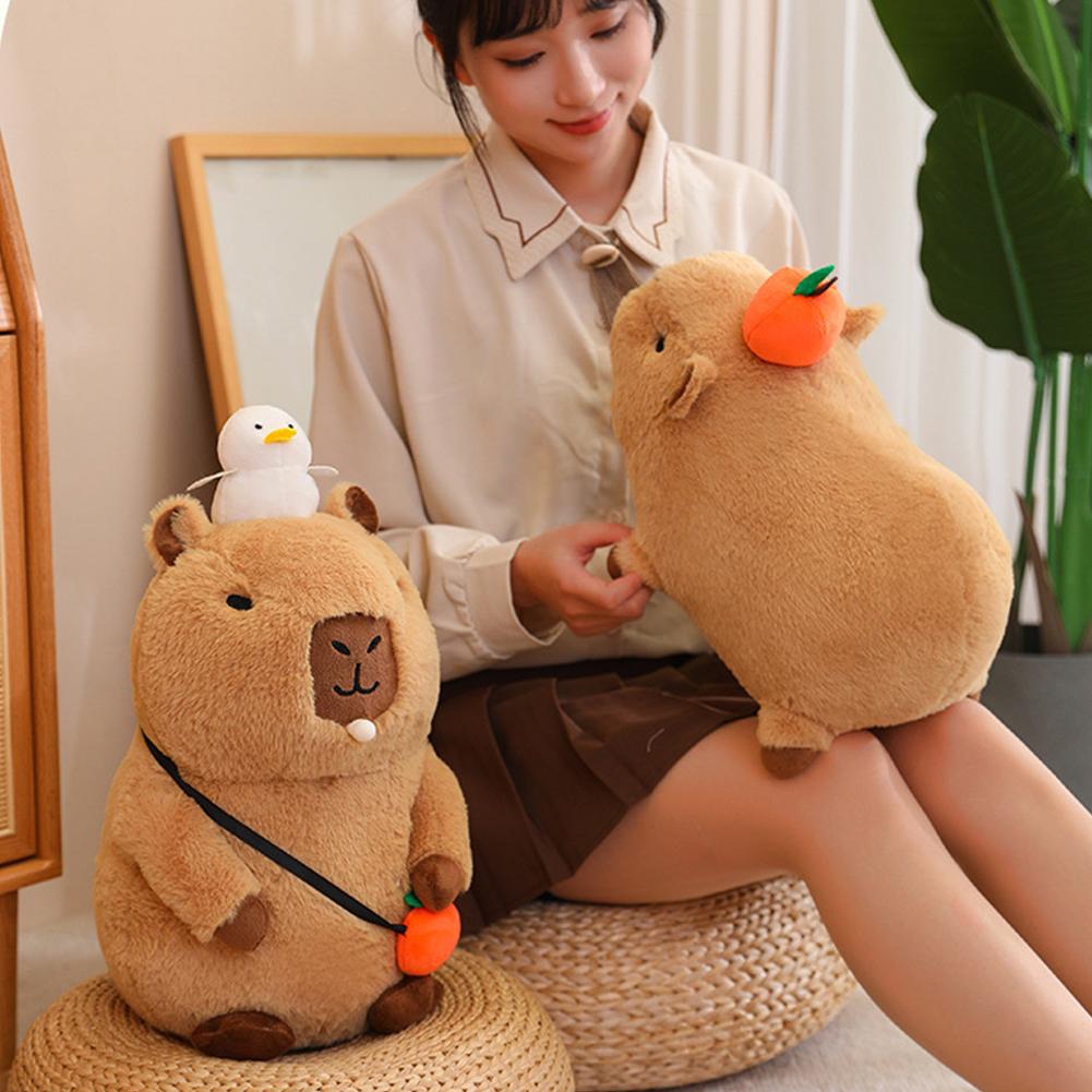 20cm Capybara Plush Toy Simulation Capibara with Fruits Fluffy Doll Stuffed Animals Bubble Pendant Funny Gift for Boys Christmas