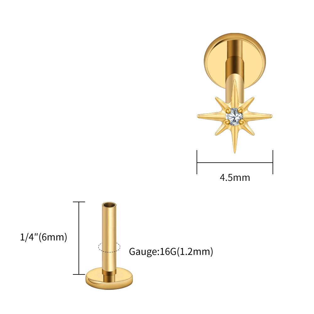 Right Grand ASTM F136 Titanium CZ North Star Flat Back Earring 16G Tiny Starburst Helix Cartilage Stud Earlobe Piercing Jewelry