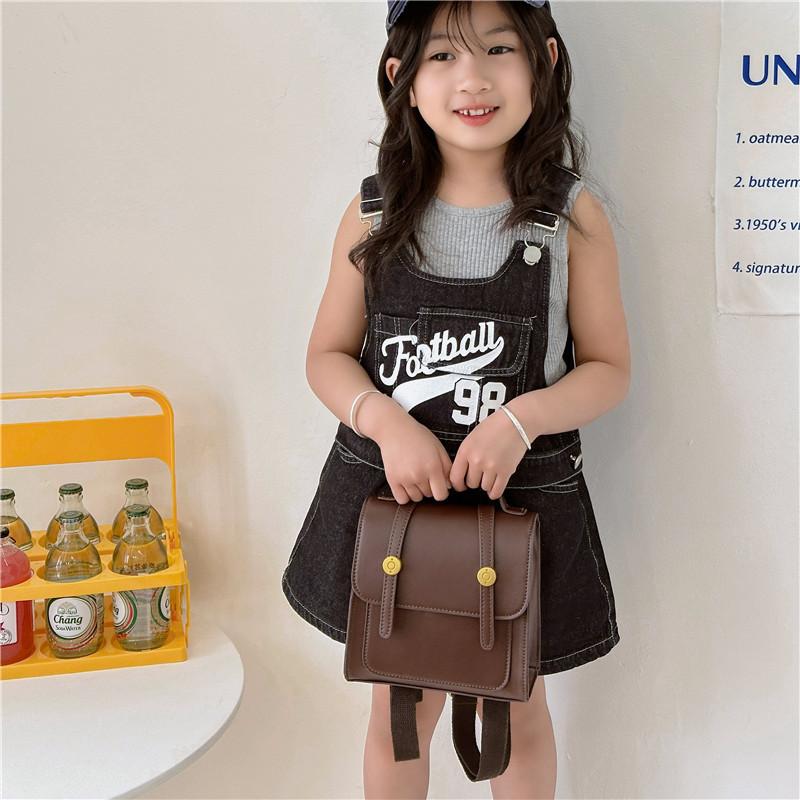 Childrens Retro Buckle Backpack With Durable Pu Leather For Kindergarten And Daily Use