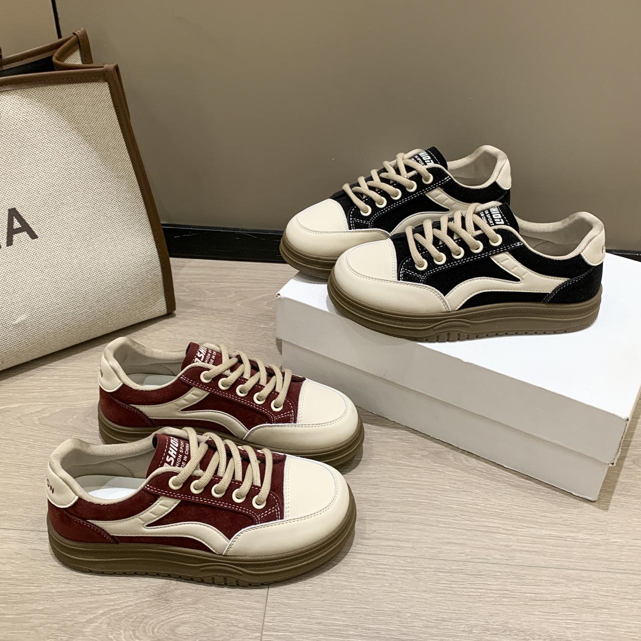 

Женские немецкие тренировочные туфли на плоской подошве с круглым носком, осень 2025, новые, простые, модные, универсальные кеды, в студенческом стиле, повседневные белые туфли 40 чёрный