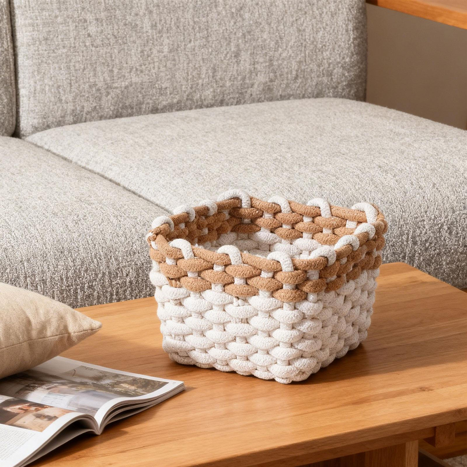 

Макраме Плетеная Декоративная Корзина Минималистичная Сверхпрочная для Хранения Декор для Детской Шкафа Brown White