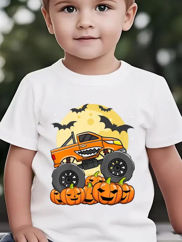 Kids' T-Shirt Truck Graphic 3D Print T-Shirt Halloween Pumpkin Themed Casual Short-Sleeved Summer Party Children's Clothing Boy
