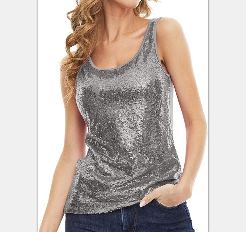 European & American Women s Shiny Sequin Vest Top - Hot Selling Shimmering Fashion Large