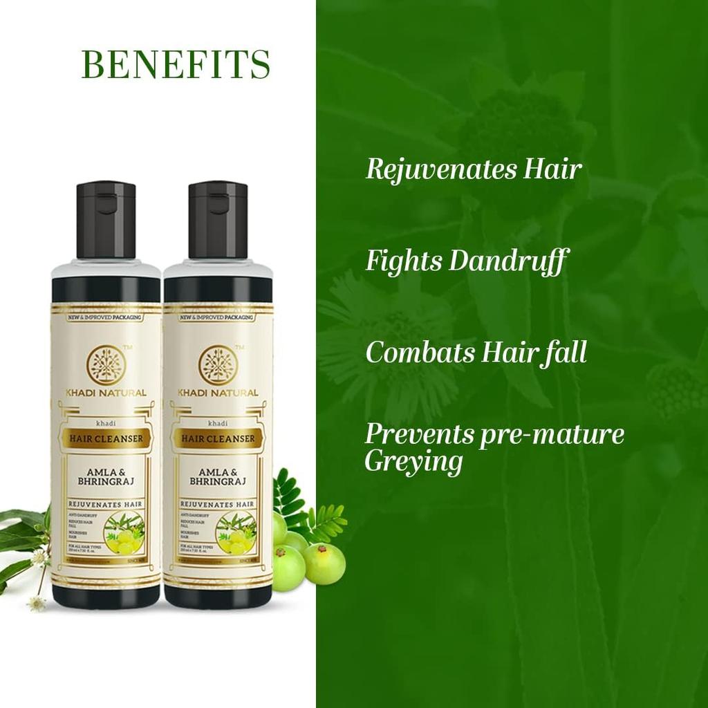 Khadi Natural Amla & Bhringraj Hair Shampoo 210 ml x Pack of 2 Nourishing Anti-Dandruff Cleanser