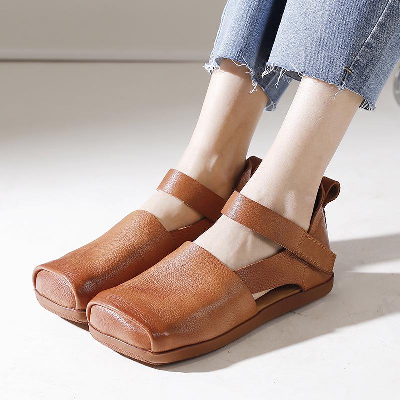 Johnature Женская обувь на плоской подошве из натуральной кожи, удобная дышащая обувь ручной работы с квадратным носком и мягкой подошвой в стиле ретро