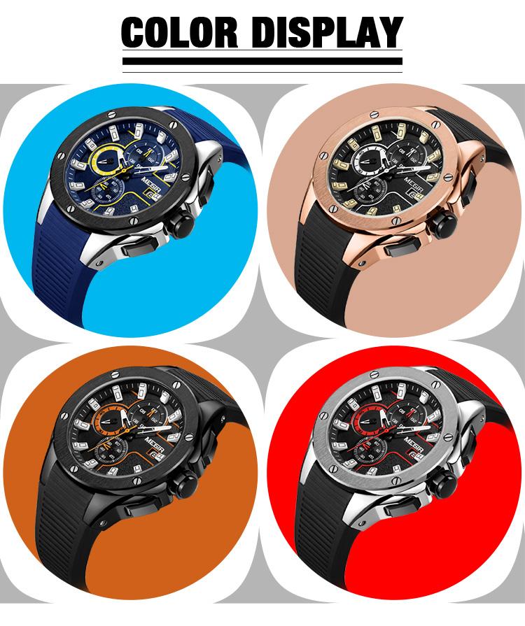 MEGIR Men Sport Military Watches Luxury Luminous Chronograph Quartz Clock Calendar Waterproof Wristwatch Relogio Masculino 2053