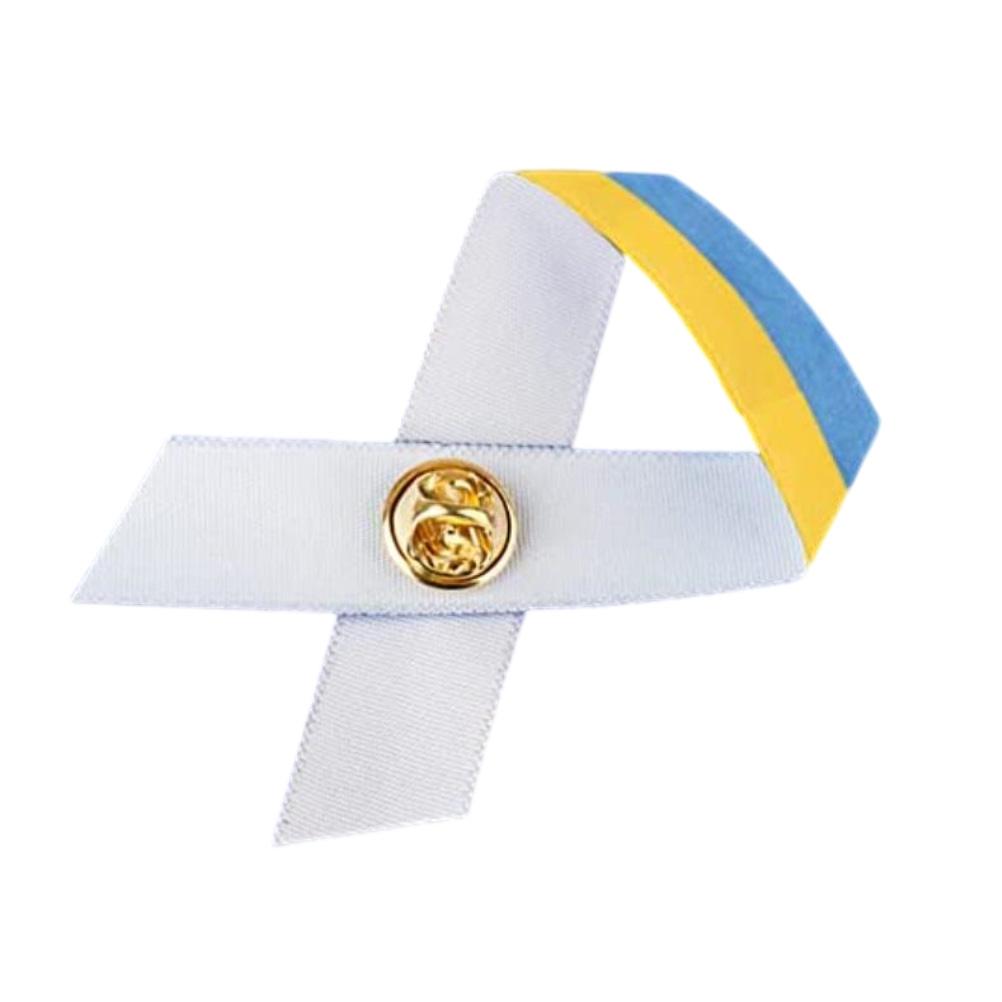 Ukrainische Flagge Friedensknoten Brosche Blau Gelb Band Anstecknadeln für Kleidung Rucksack Hut Tasche