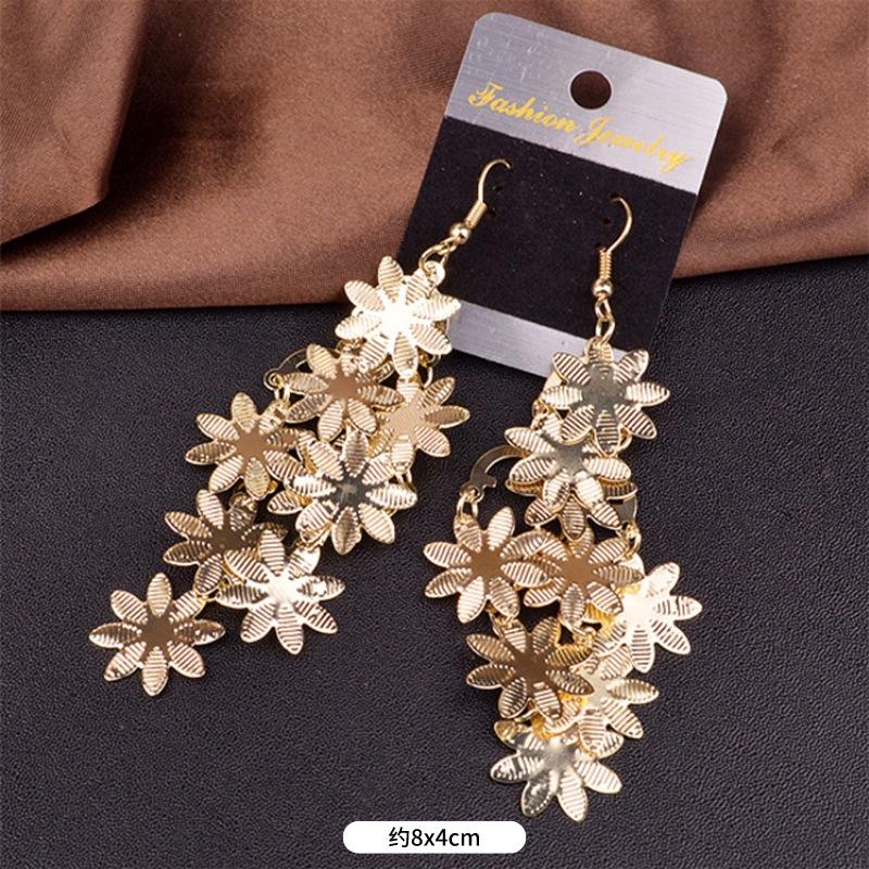 Fashion exaggerated niche temperament fringed earrings retro personality versatile sequined earrings women's long ear jewelry