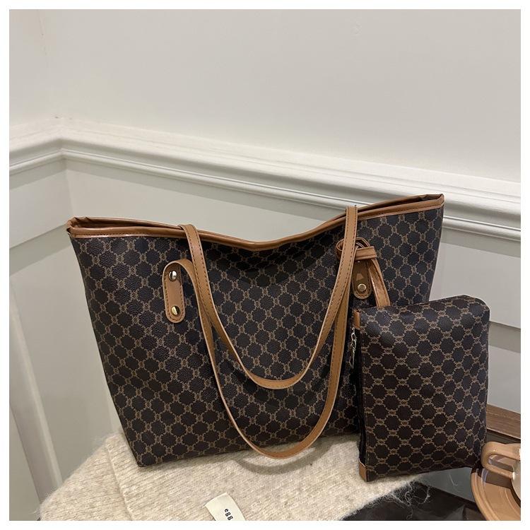

Large capacity bag women s new shoulder bag retro old flower plaid tote bag simple high-end sense child and mother bag