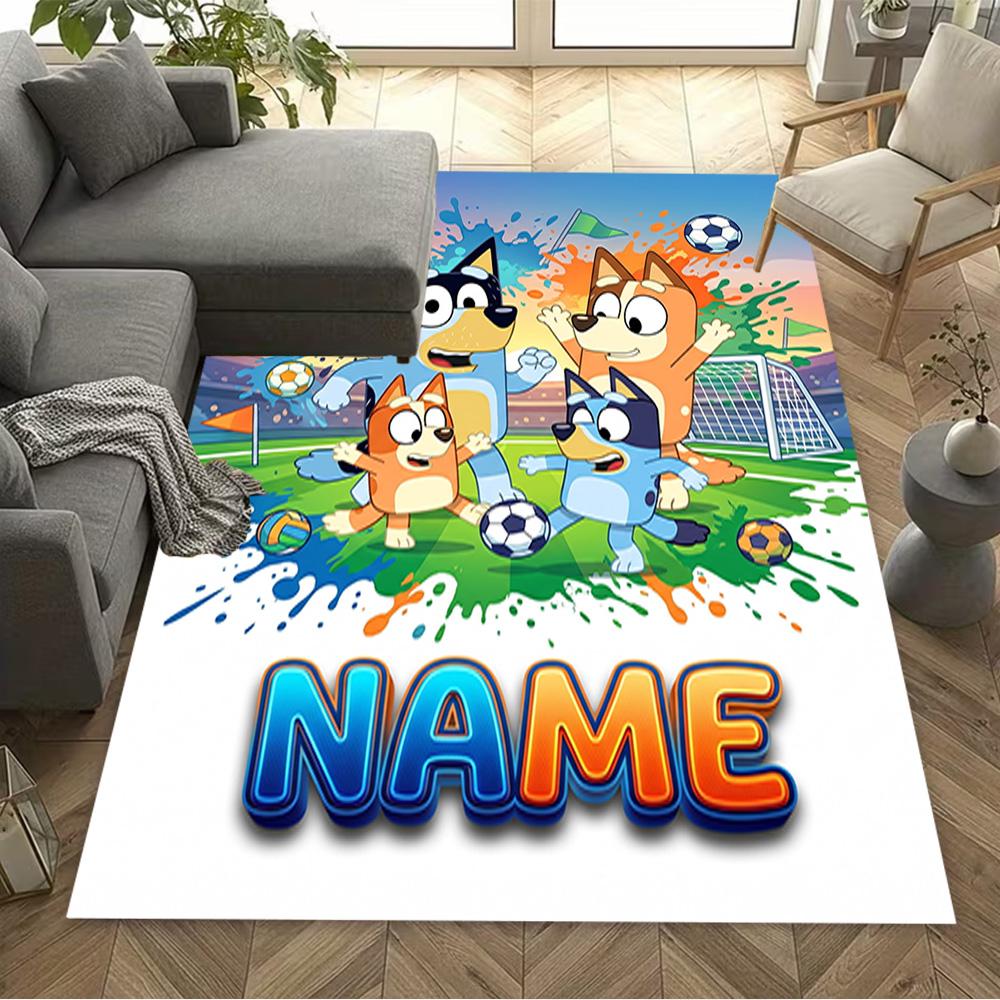 Bluey's Soccer Adventure Personalized Name Floor Rug Office Rug Suitable for Entryway Hallway Foyer Decorate room Anti-slip Rug Office home decor
