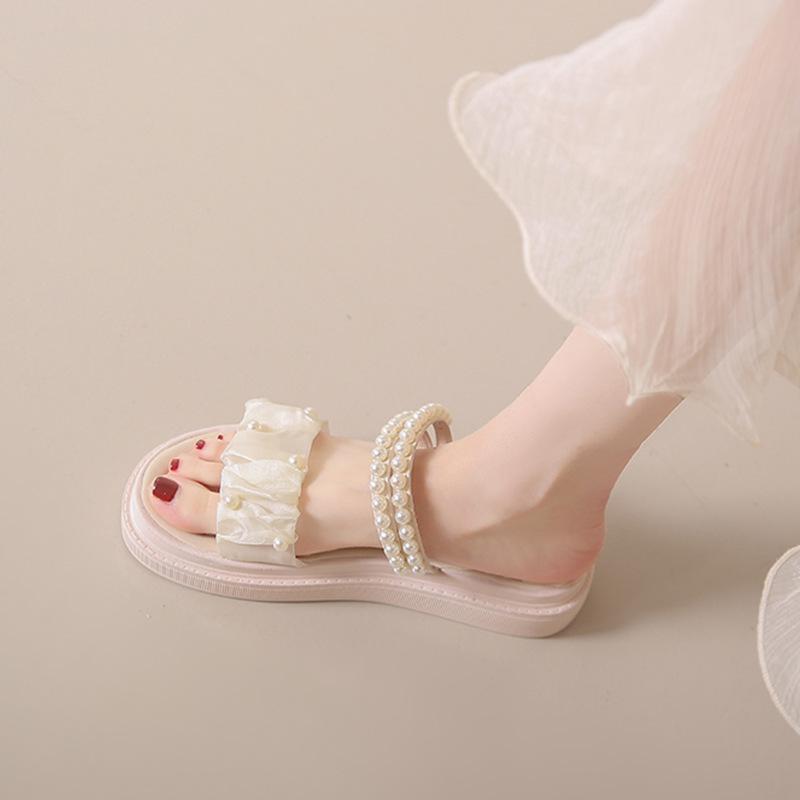Two wearing sandals women's summer new fashion pearl versatile Roman shoes fairy style platform sandals ins