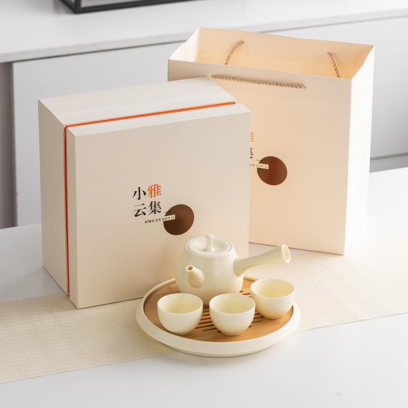 Light Luxury Xiaoya Yunji Set Cream Yellow Beam Pot Brewing Teapot Teacup Dry Brewing Plate Complete Set Household Warm Brewing Tea Stove