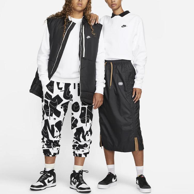 Nike Sportbekleidung Club Fleece Rundhals Weiß/Schwarz Unisex Streetwear BV2662-100