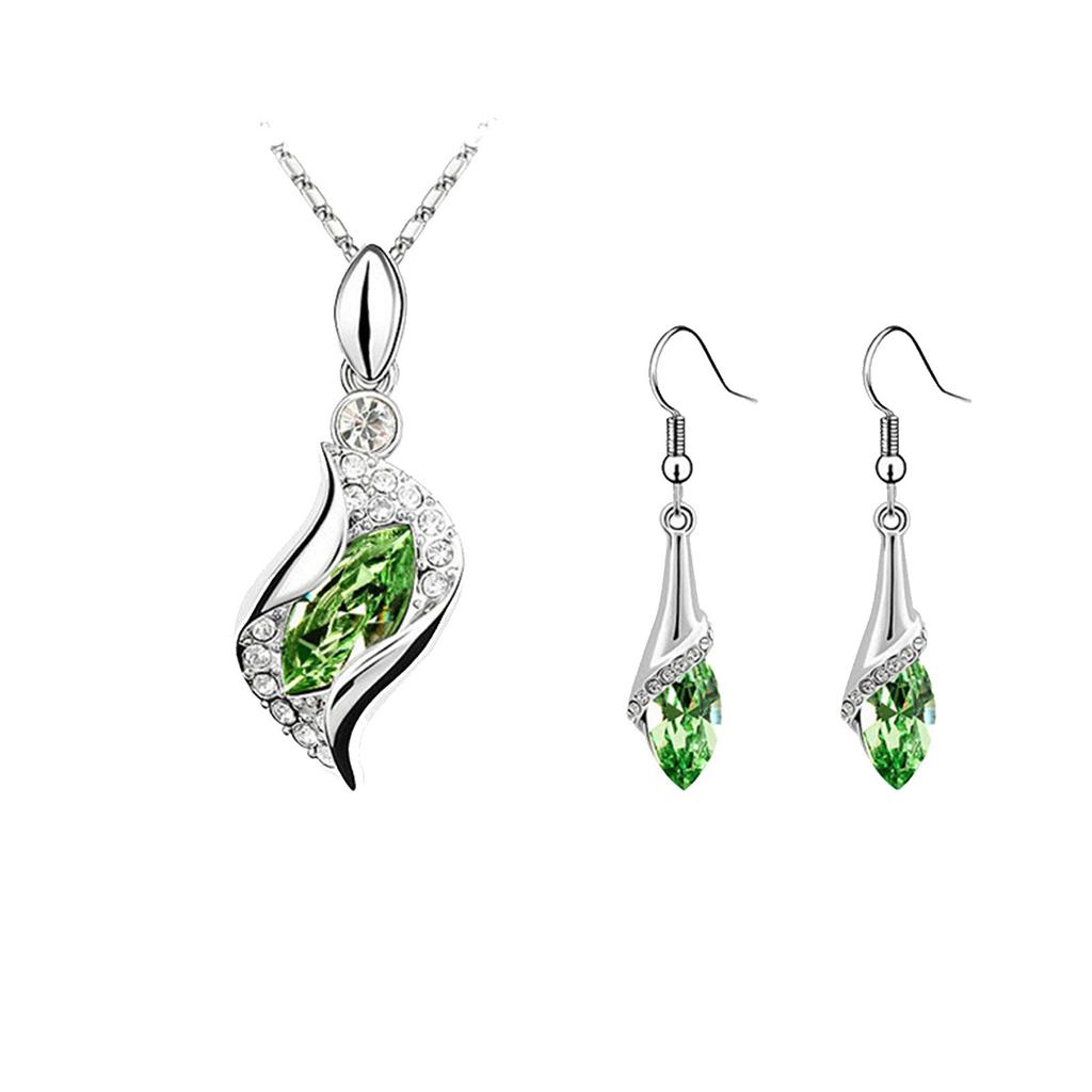 Boucles d'oreilles longues en forme de larme bleue, collier pendentif en cristal d'autriche à la mode