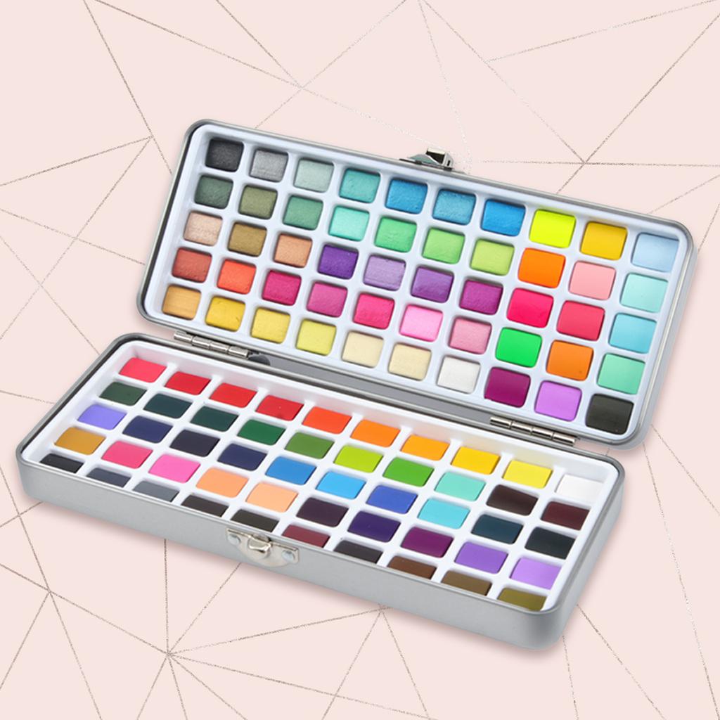 Seamiart 50/72/90/100 Color Solid Watercolor Paint Set Basic Neone Glitter Watercolor Pigments for Drawing Art Paint Supplies