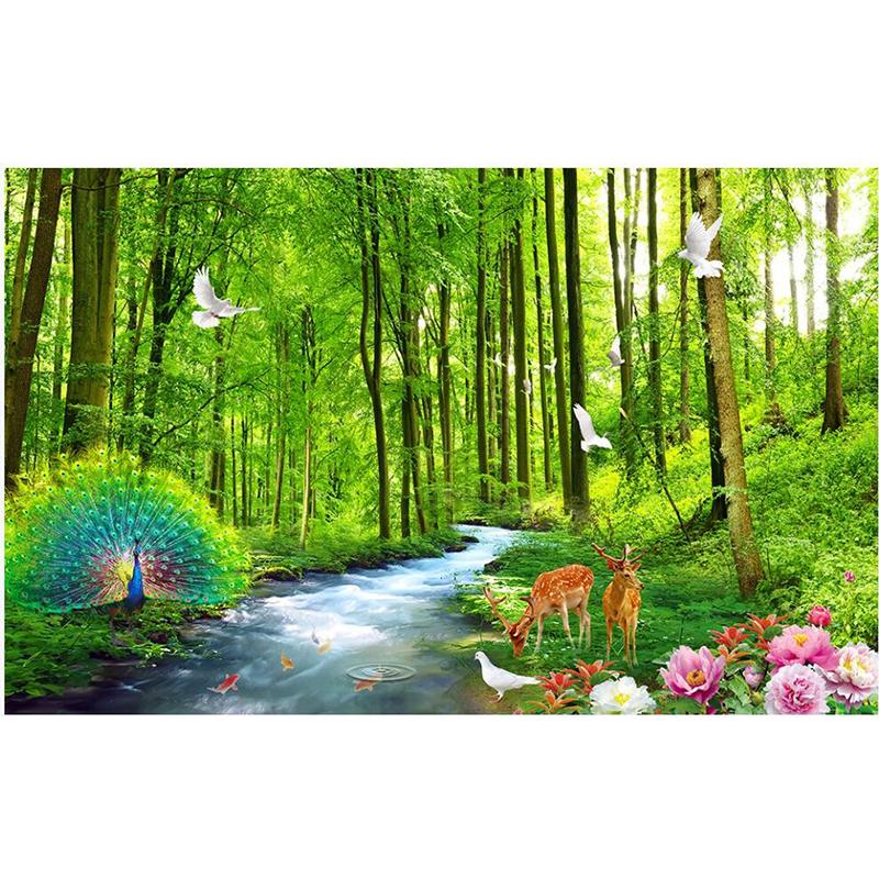 3d Forest Wallpaper Stream and Water Feature Photo Mural Living Room Bedroom Kids Room Forest Wall Mural Home Decor
