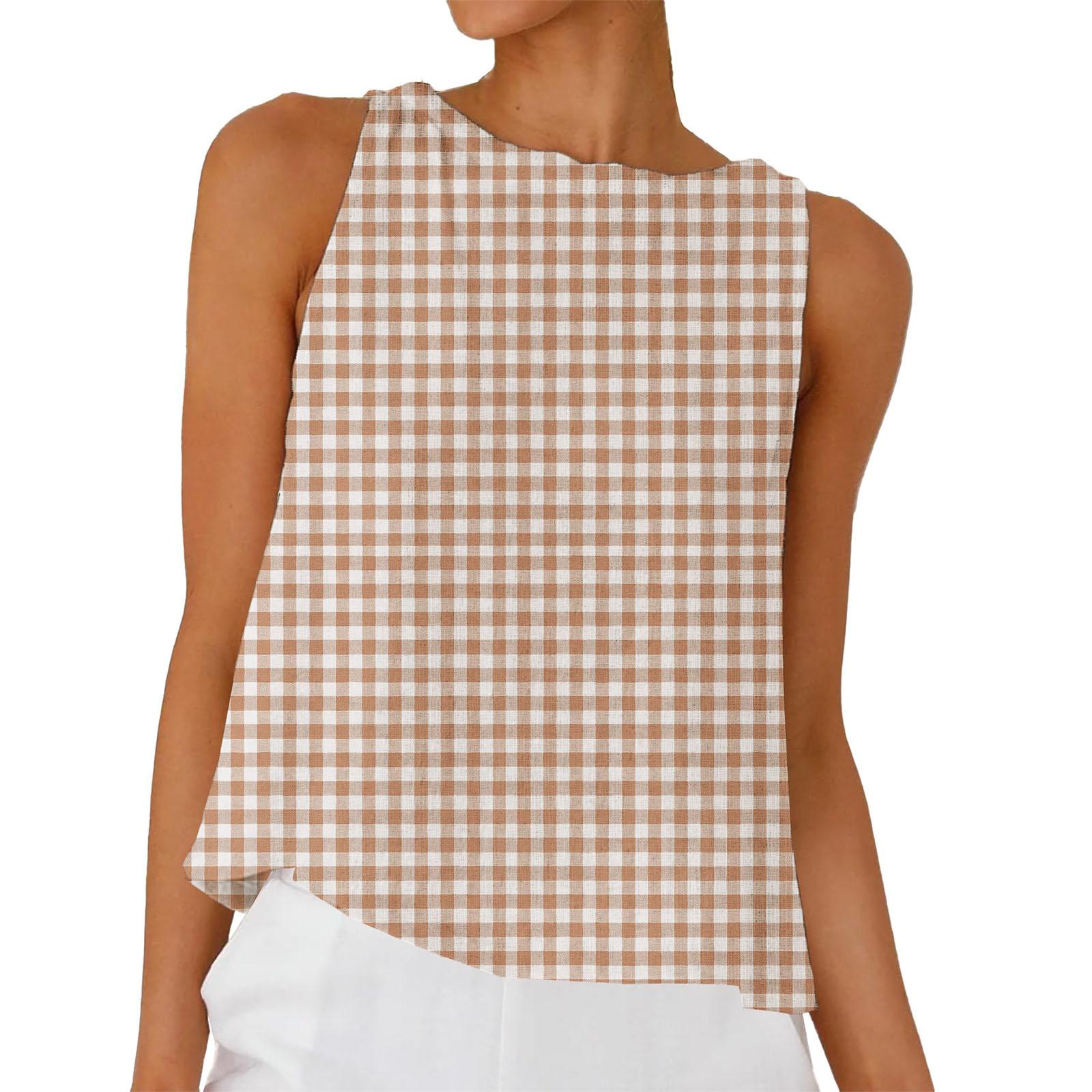 

Women’s Sleeveless Plaid Relaxed Fit Tank Top Casual Lightweight Checkered Pattern Blouse for Everyday Wear S кофейный