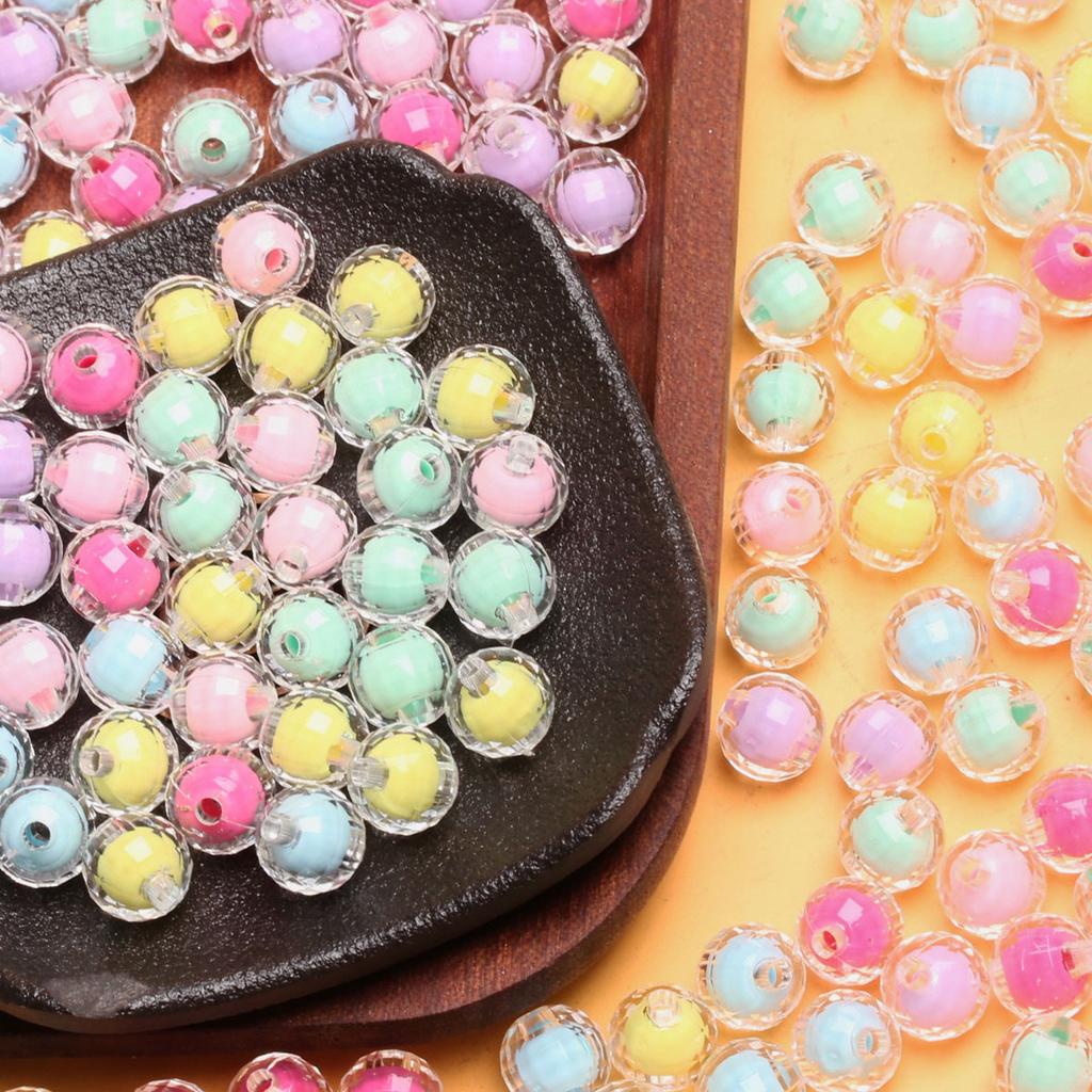 500g Round 8/10mm Transparent Acrylic Faceted DIY Jewelry Making Loose Beads Creative Sandwich Pendant Candy Color Necklace Bracelet