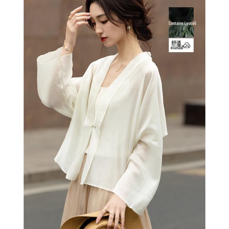 Demana Women s Lyocell Blend Chinese Style V-Neck Cardigan M