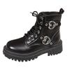 Women's Thick Soled Retro Gothic Fashion Casual Leather Lace Up Round Toe Mid Calf Boots Women Knee High Memory Foam Wide Calf