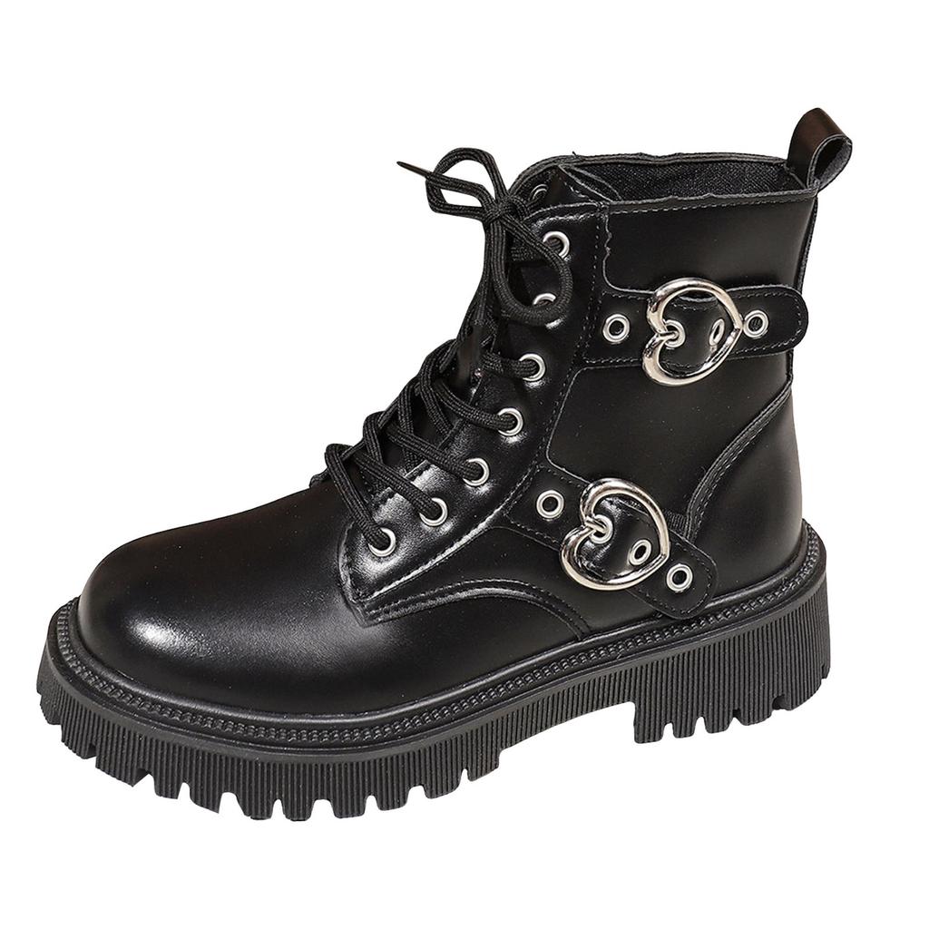 Women's Thick Soled Retro Gothic Fashion Casual Leather Lace Up Round Toe Mid Calf Boots Women Knee High Memory Foam Wide Calf
