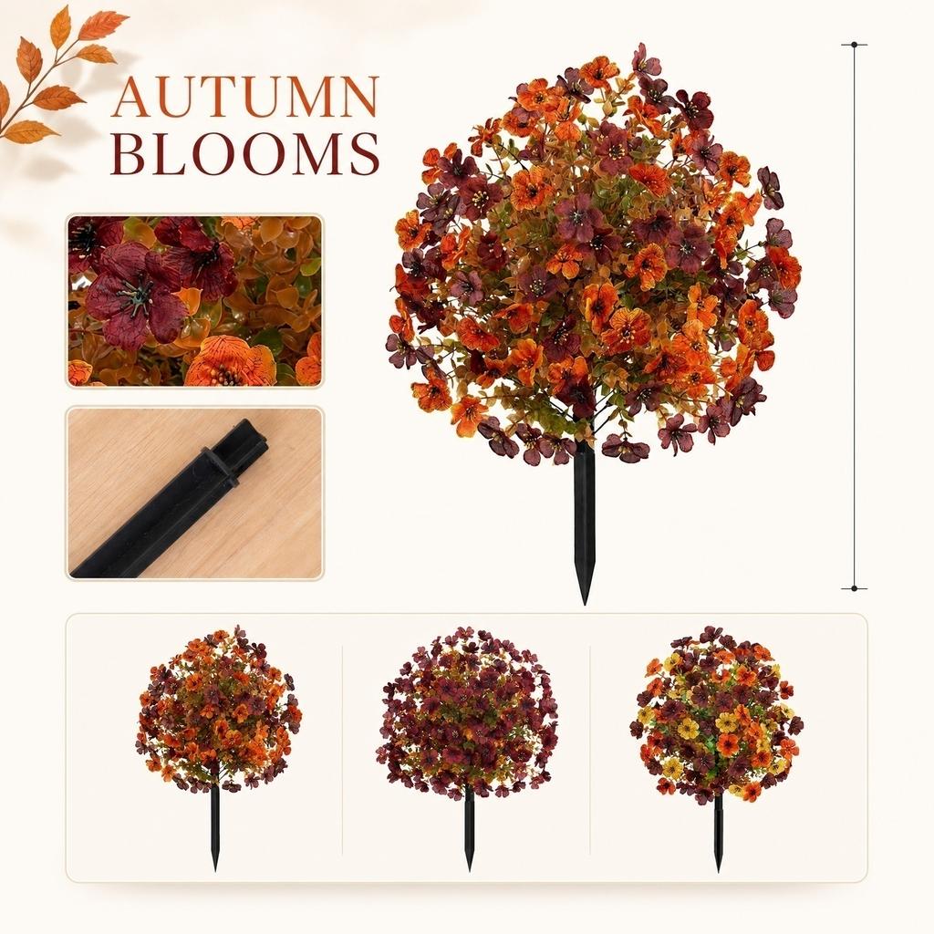 2pc Artificial Flower Garden Stakes for Outdoor Yard Decoration Durable Plastic Stem with Realistic Floral Design for Autumn Seasonal Display