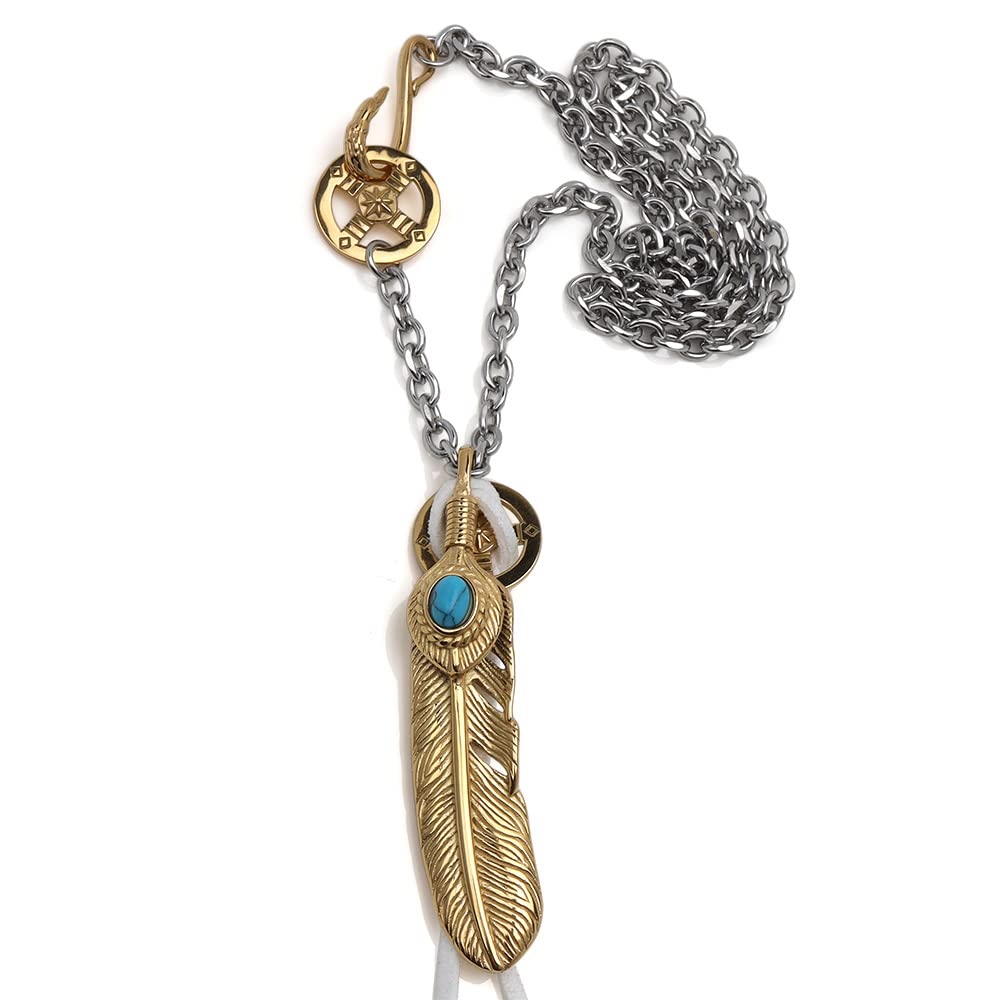 

stainless steel all gold gold turquoise feather necklace pendant sun feather pendant custom popular [silver KYASYA]316L срібний