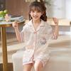 Girls Ice Silk Pajama Set Short Sleeve Cartoon Print Sleepwear 8-14 Years Old Kids