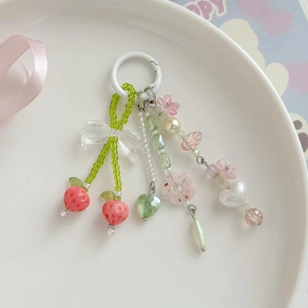Tassel Beaded Keychain Pink Flower Hangings Ornaments Cute Bag Charm