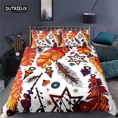 Luxury 3D Feather Print Home Living Comfortable Duvet Cover Set Pillowcase Kids Bedding Set Queen and King EUUSAUUK Size