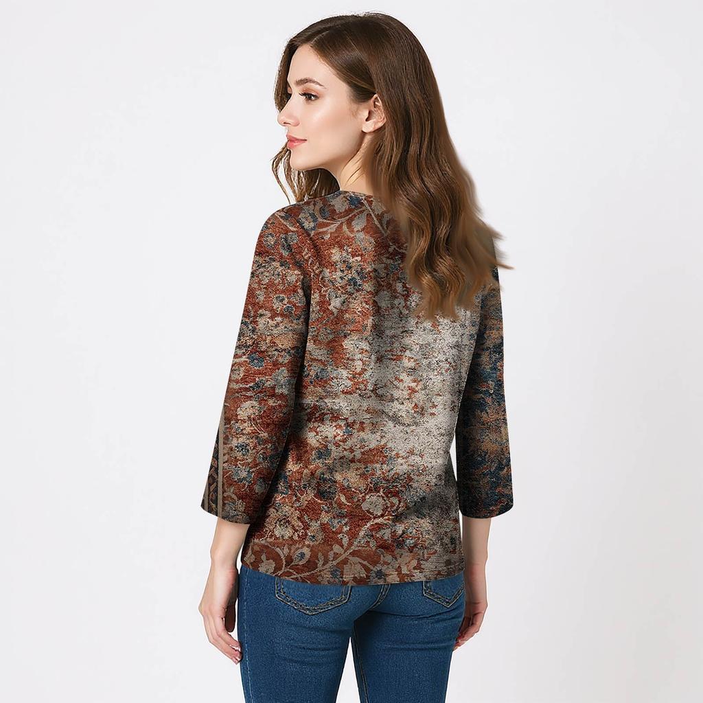 Női 3/4 ujjú ingek V nyakú nyomtatott felsők Alkalmi felsők Basic pólók Blúz Bő felsők