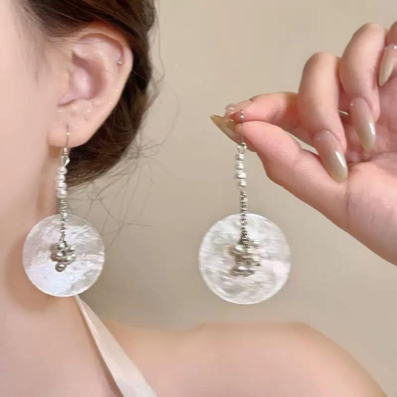 Minimalist Resin Imitation Round Slice Pearl Pendant Earrings Women Temperament Jewelry Wedding Party