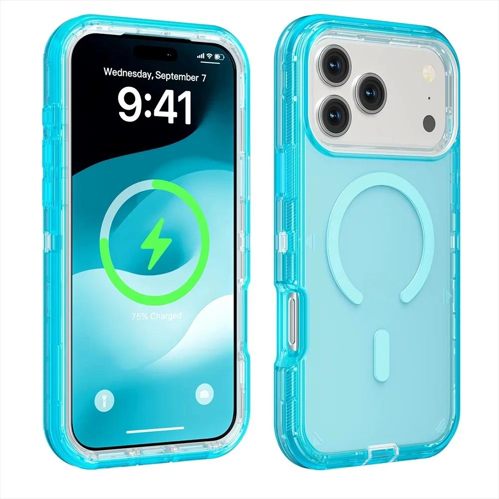 Heavy 3IN1 Mechanical OTT-Box Magnetic Charge Case For IPhone 17 Pro Max Air 16 15 14 13 12 Plus Enhanced Anti-Drop Bumper Cover