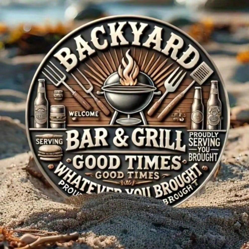 Round Metal Vintage Beer Bar Sign Wall Decor Patio Gift